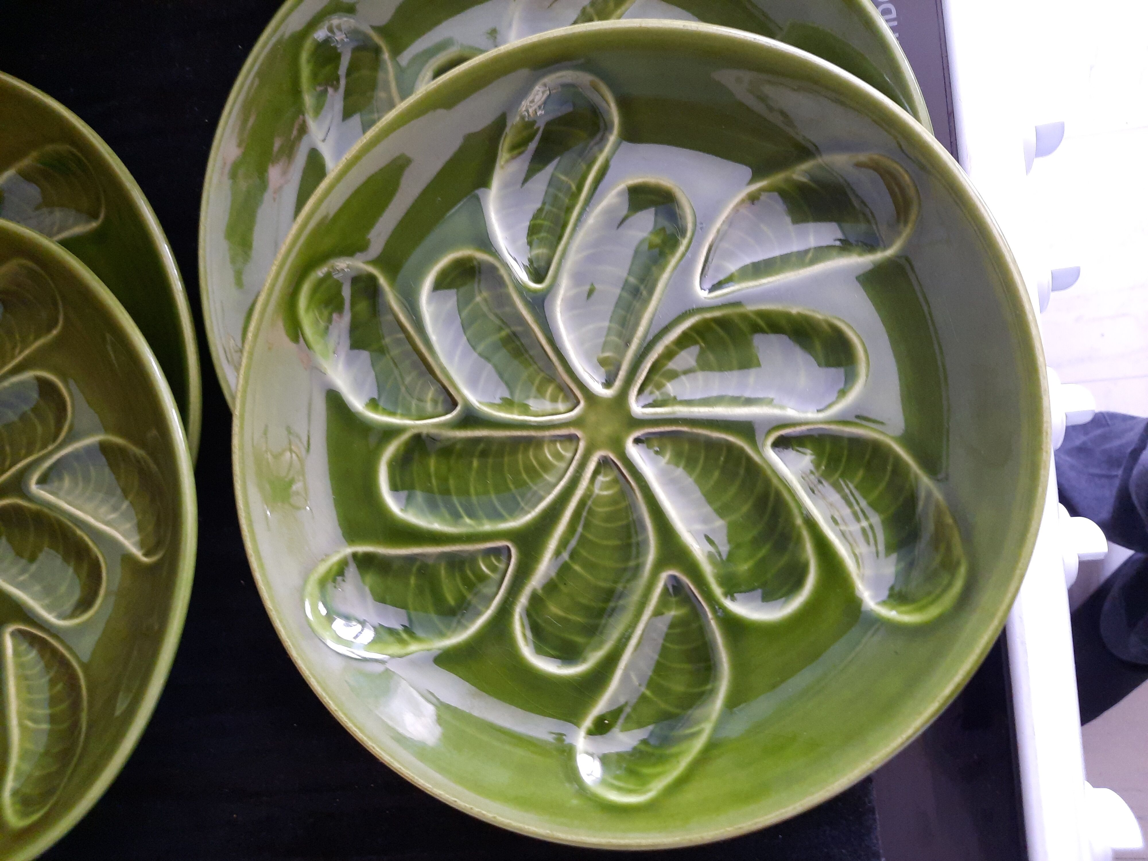 Set of 6 green oyster plates 25 cm – C.E.S France – Very good condition