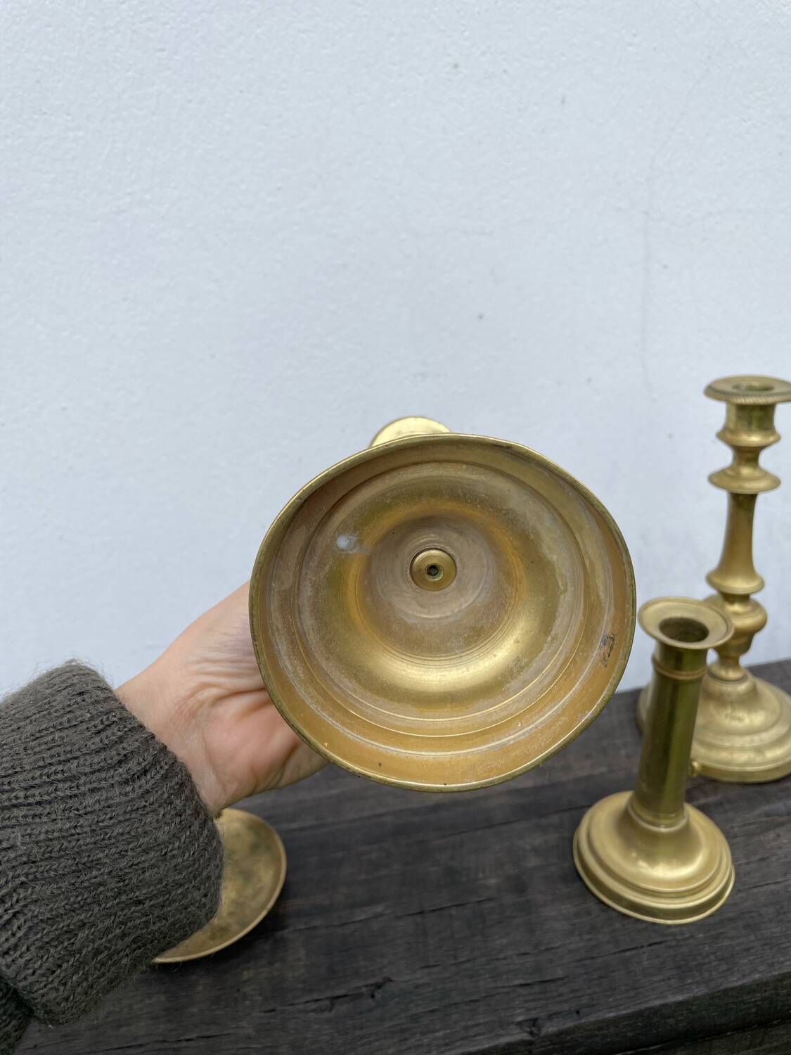 Set of gold-plated brass candlesticks