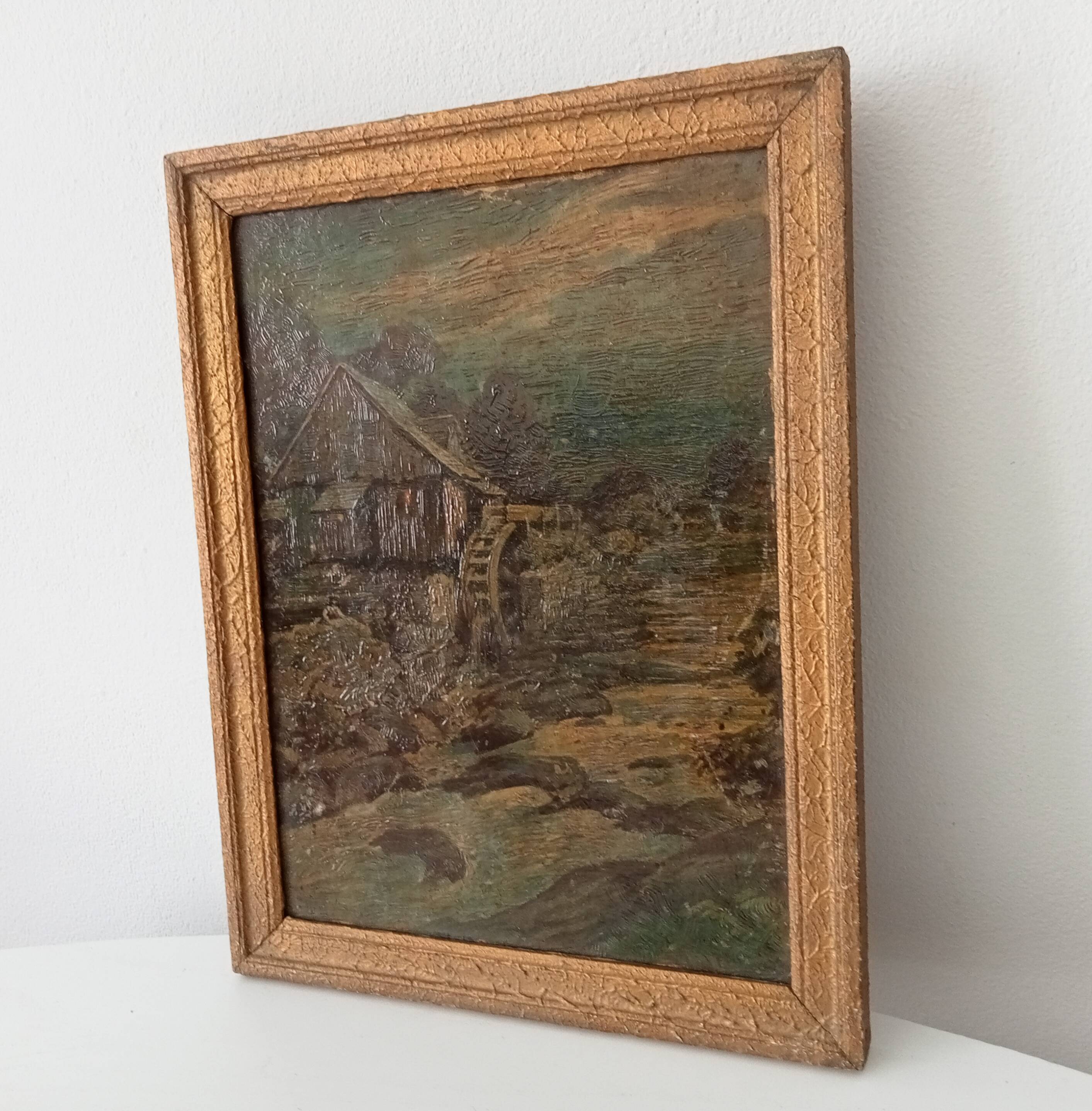 Old small format oil painting on board 19th century