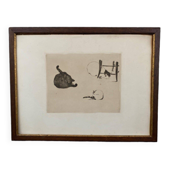 Etching by Edouard Manet Les Chats three sketches of cats 20th century