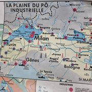 Pedagogical map MDI, 1968, reversible, physical map of Germany and economic map of Italy