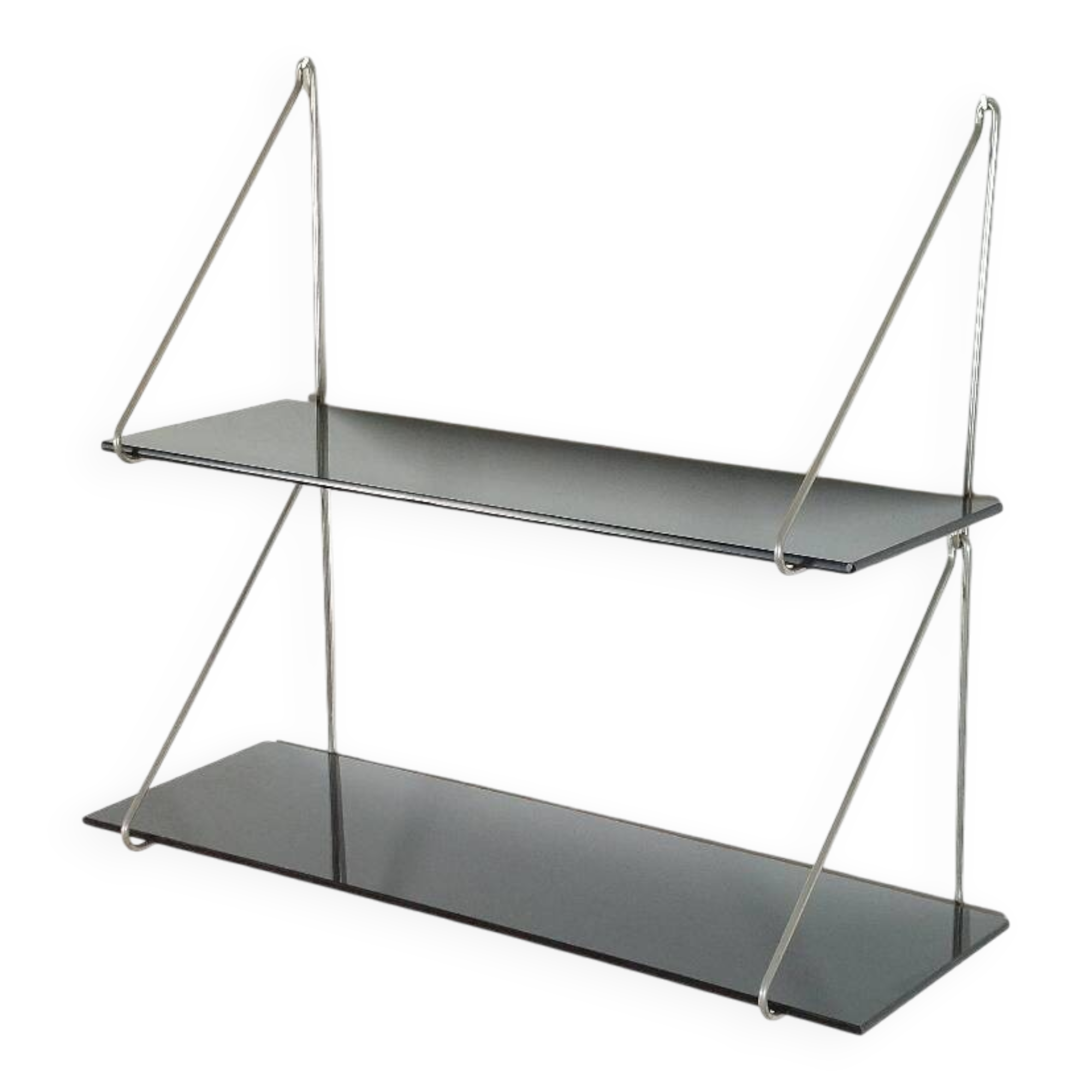 Vintage mid century loop shelf black glass metal