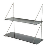 Vintage mid century loop shelf black glass metal