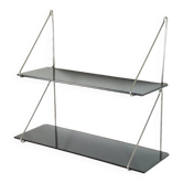 Mid-century vintage shelf in a loop shape, black glass and metal.