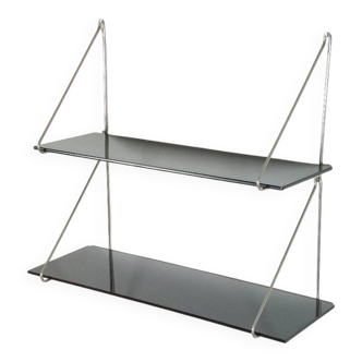 Vintage mid century loop shelf black glass metal