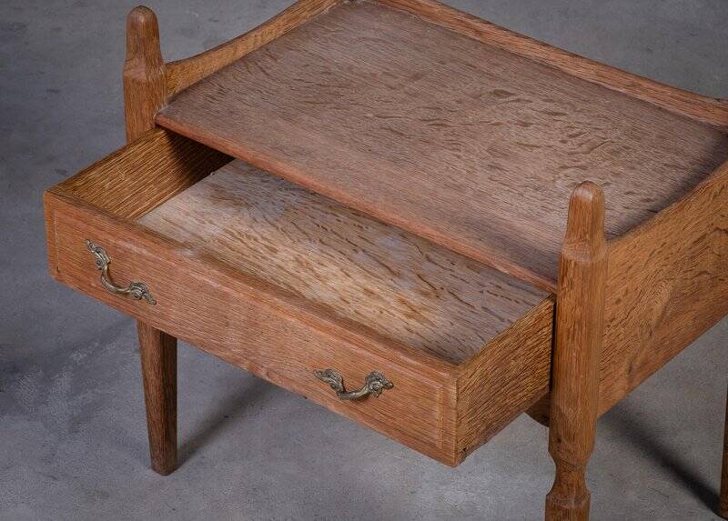 Brutalist Oak Bedside Tables attributed to Henning Kjærnulf, 1970s, Set of 2