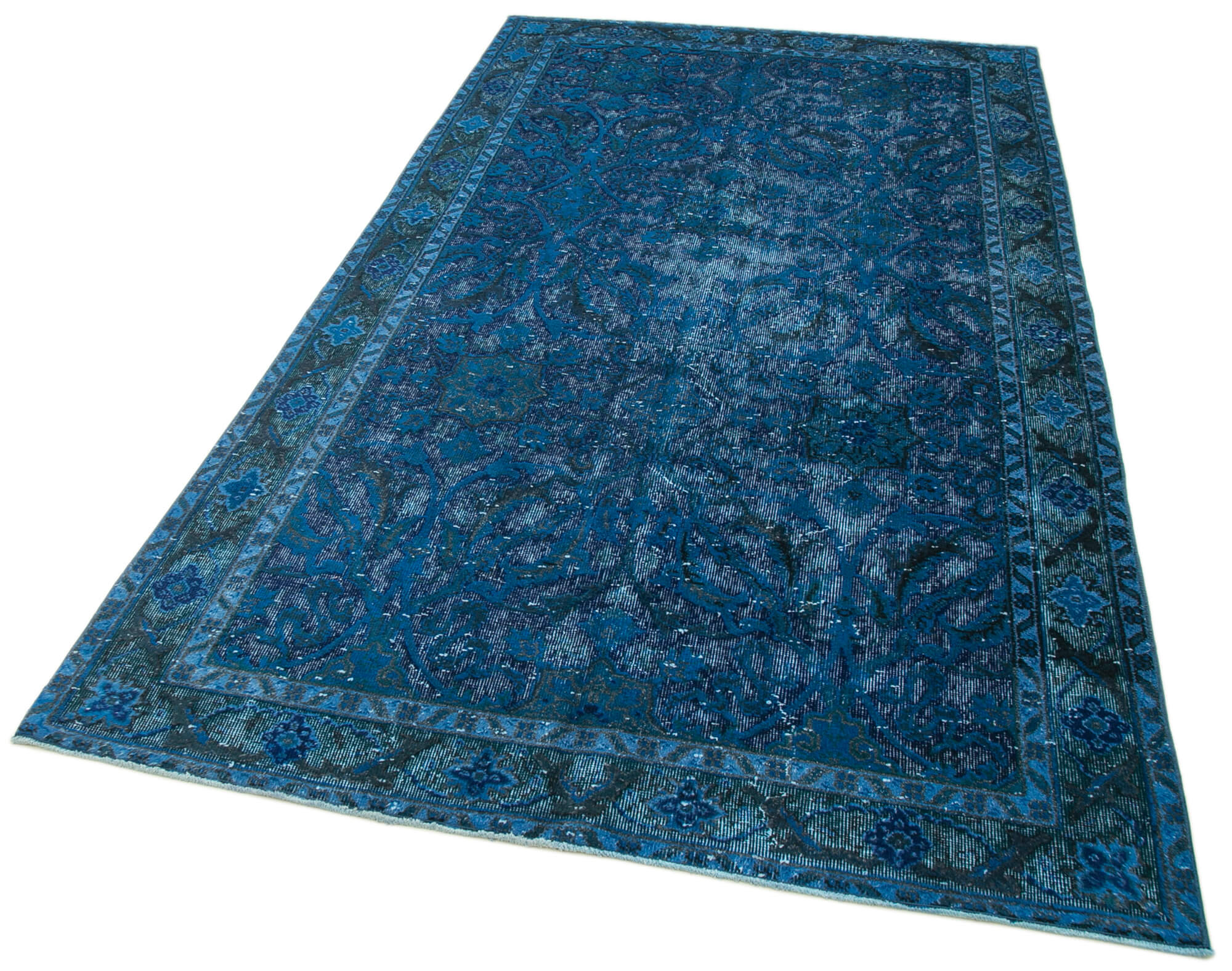 Hand-knotted antique turkish 1980s 146 cm x 263 cm blue rug