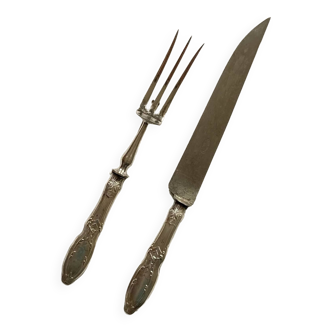 Couverts de service ancien gigot viande fourchette couteau en métal argenté art de la table
