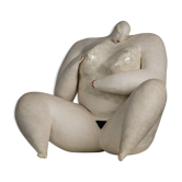 "Courage" expressive ceramic female sculpture by Evelyn van Baarda, Netherlands, 1981