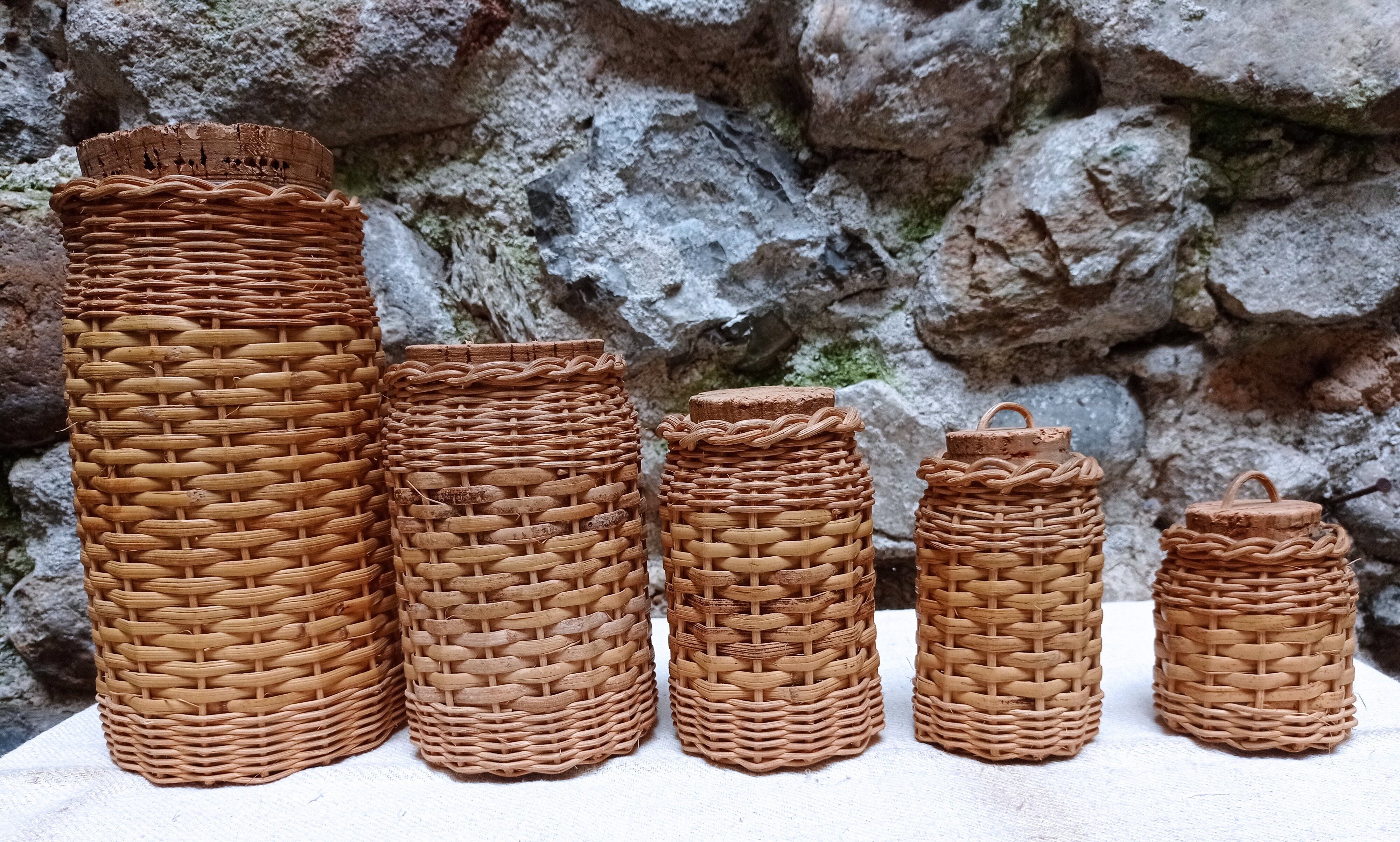 Glass and rattan kitchen pots