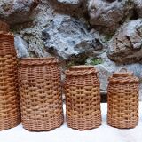 Pots de cuisine verre et rotin