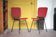 Pair of wooden and faux leather chairs from the 1950s, vintage chairs, retro.