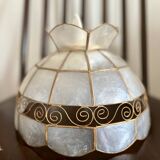 Pendant lamp in mother-of-pearl and vintage brass