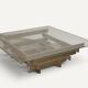 Table basse sculpturale en aluminium brossé et verre – années 1970