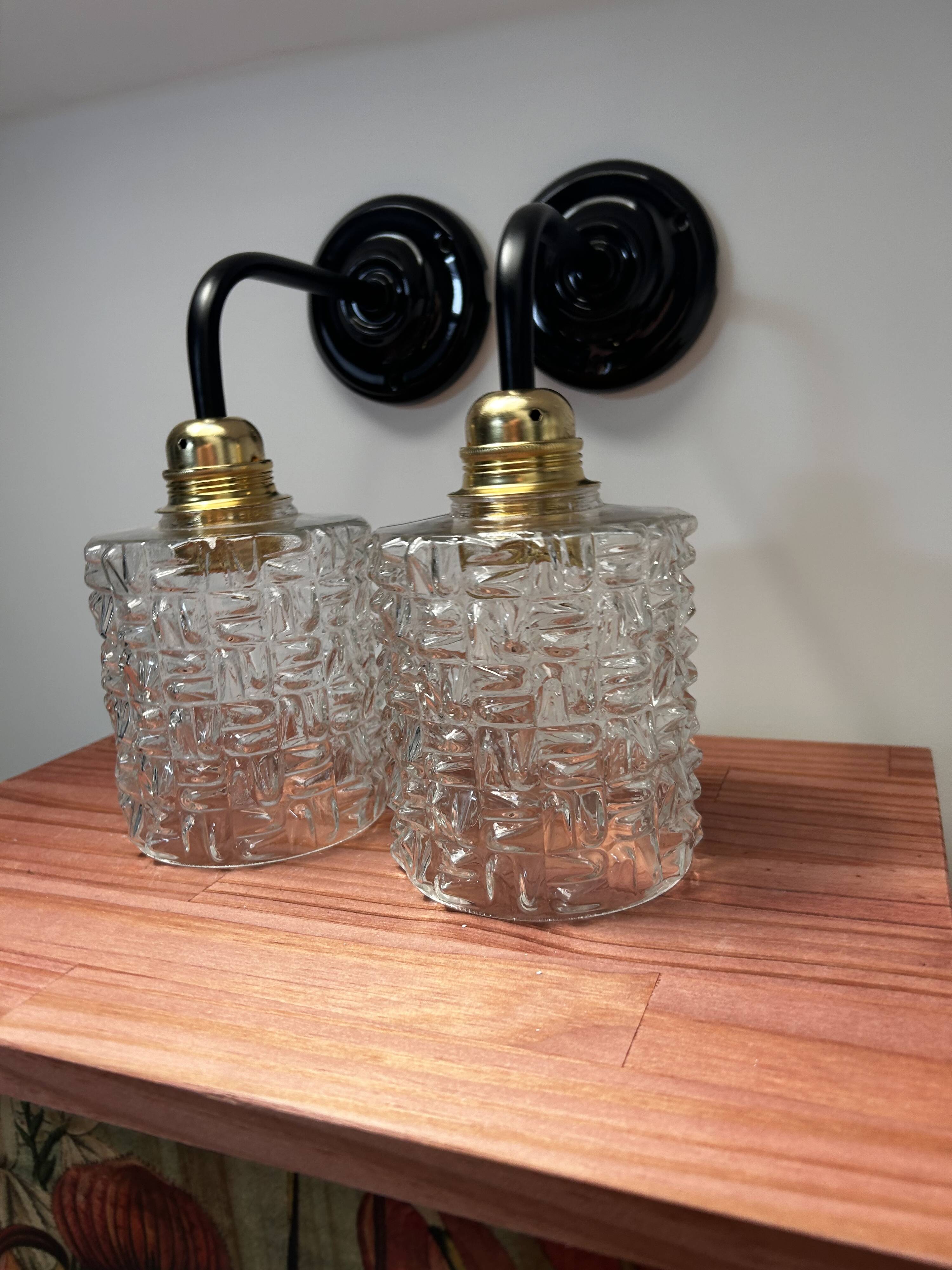 Pair of vintage glass globe wall lights