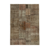 Handwoven anatolian contemporary 170 cm x 241 cm brown patchwork carpet
