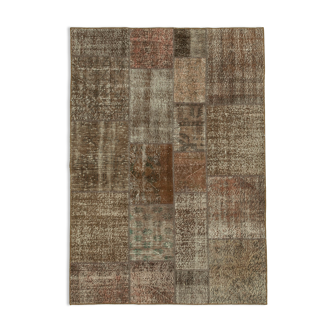 Handwoven anatolian contemporary 170 cm x 241 cm brown patchwork carpet