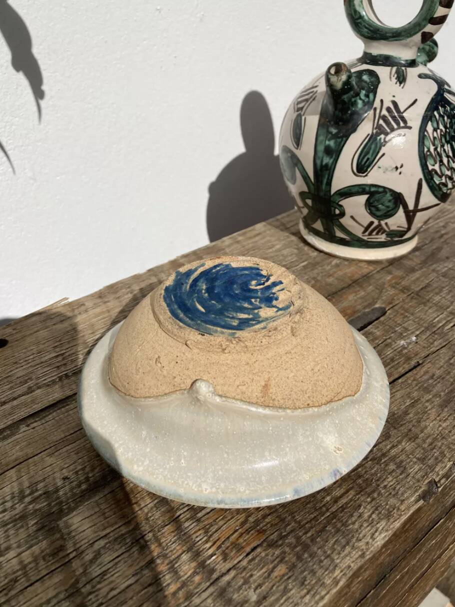 Enamelled stoneware candle holder 1970