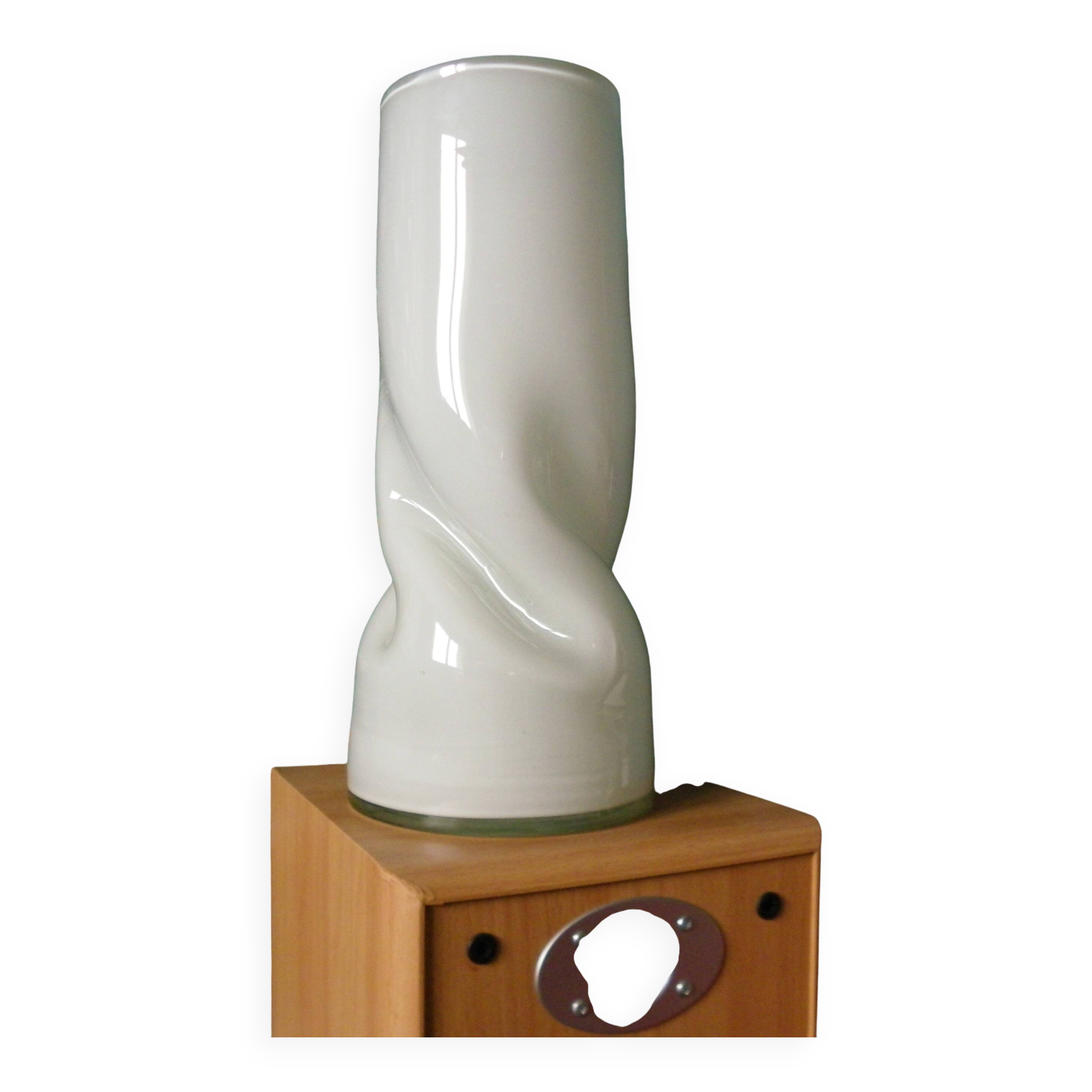 Sculptural Twisted Murano Sommerso Opaline White Vase - 37cm