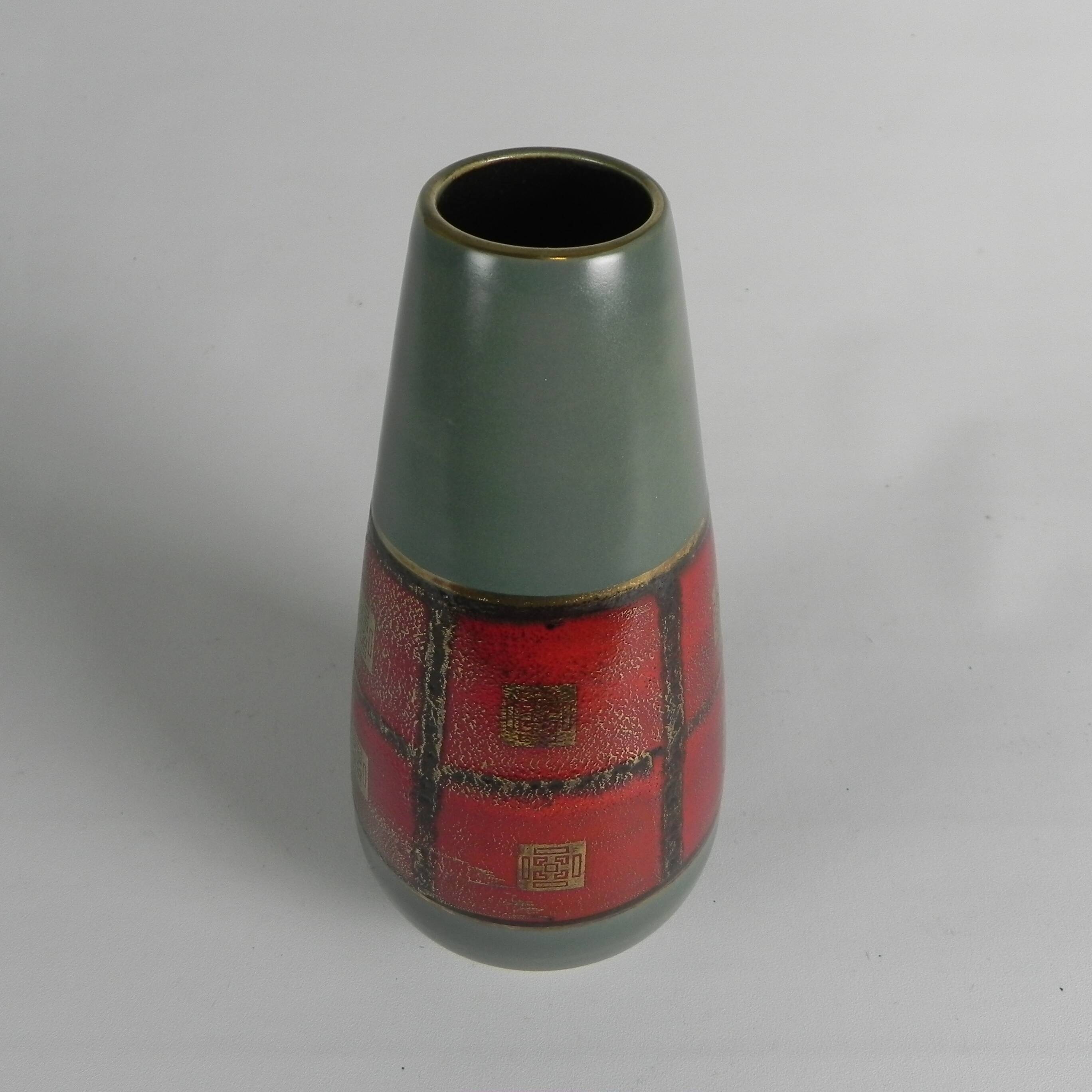 German vase in red and green ceramic, 1960s