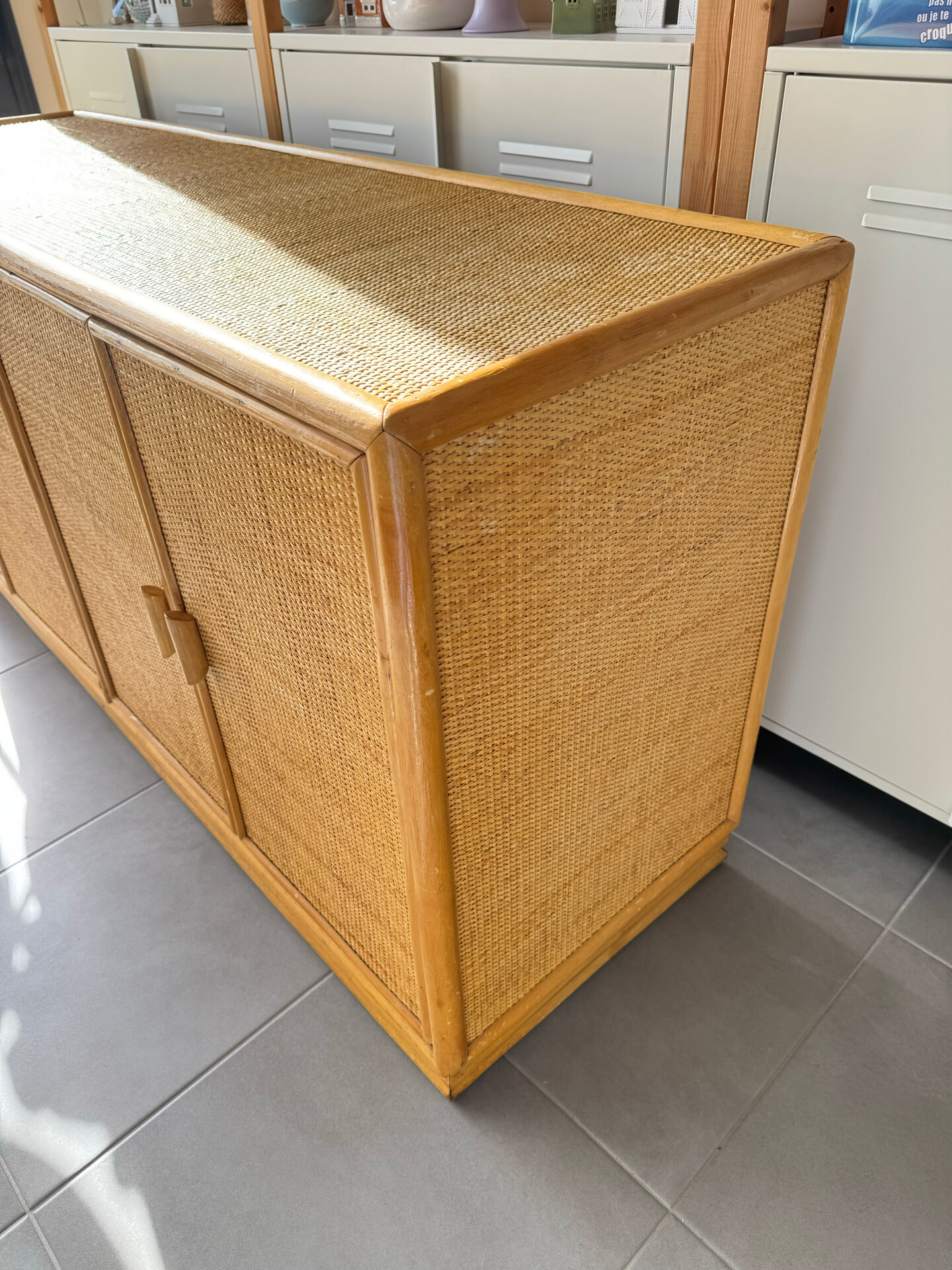 Sideboard wood wicker caning rattan