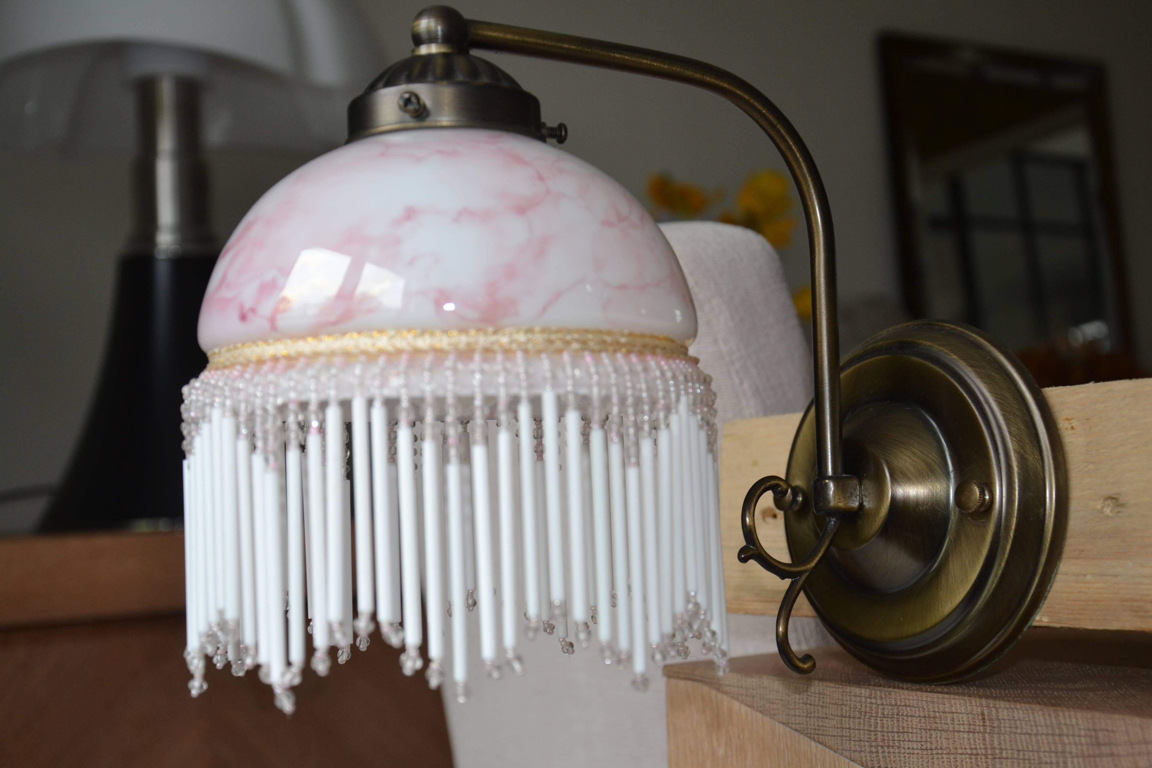 Opaline wall light with ceramic and glass pendants