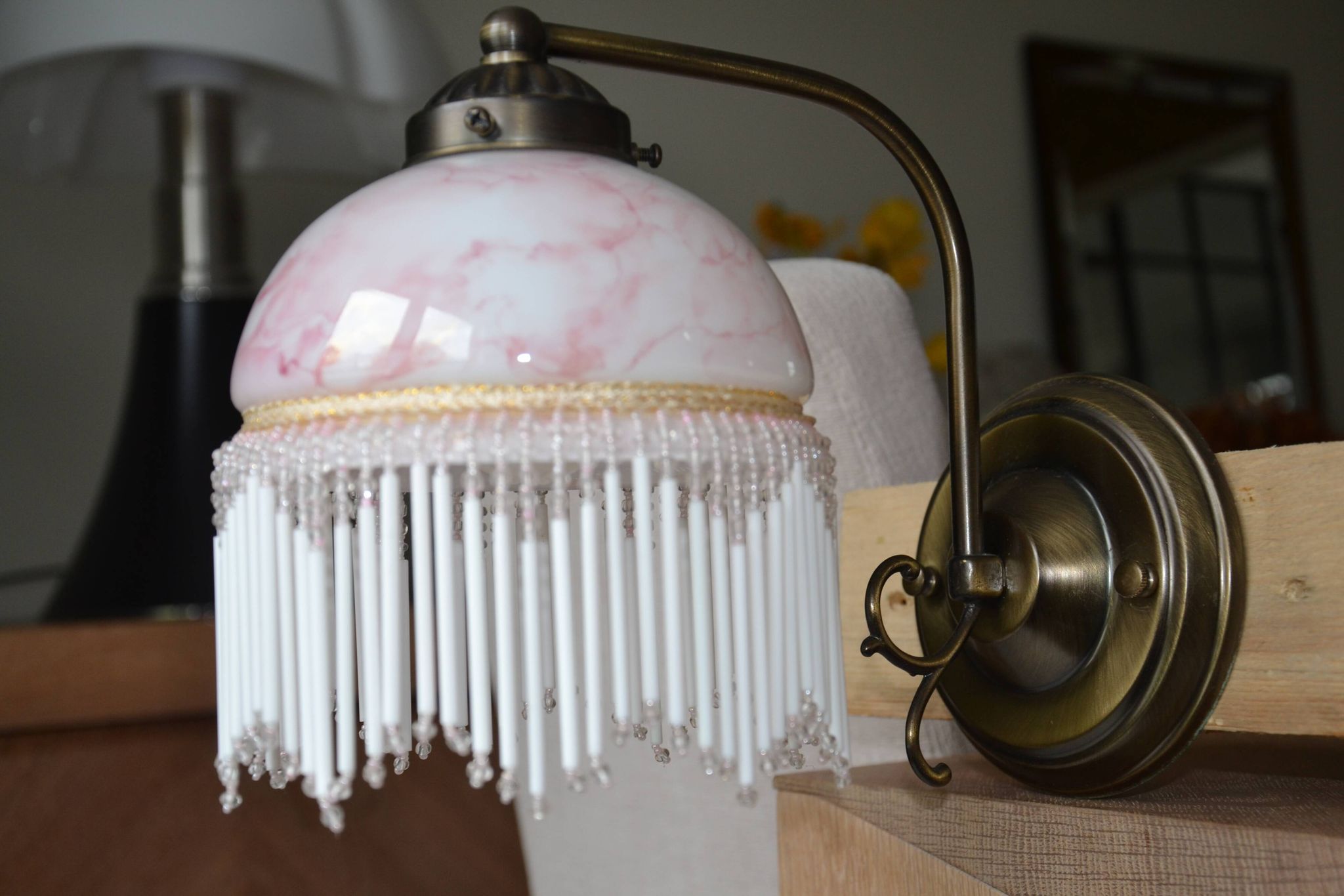 Opaline wall light with ceramic and glass pendants