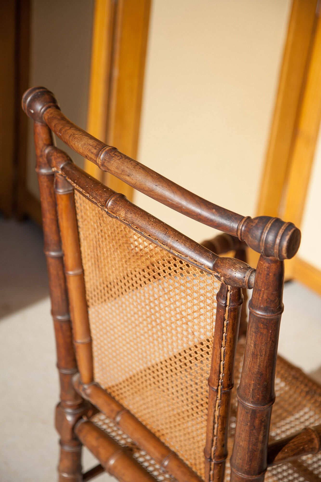 Canned armchair wood imitation bamboo, colonial armchair, interior decoration