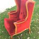 Louis XV style carved wooden shepherdess chair. Red velvet
