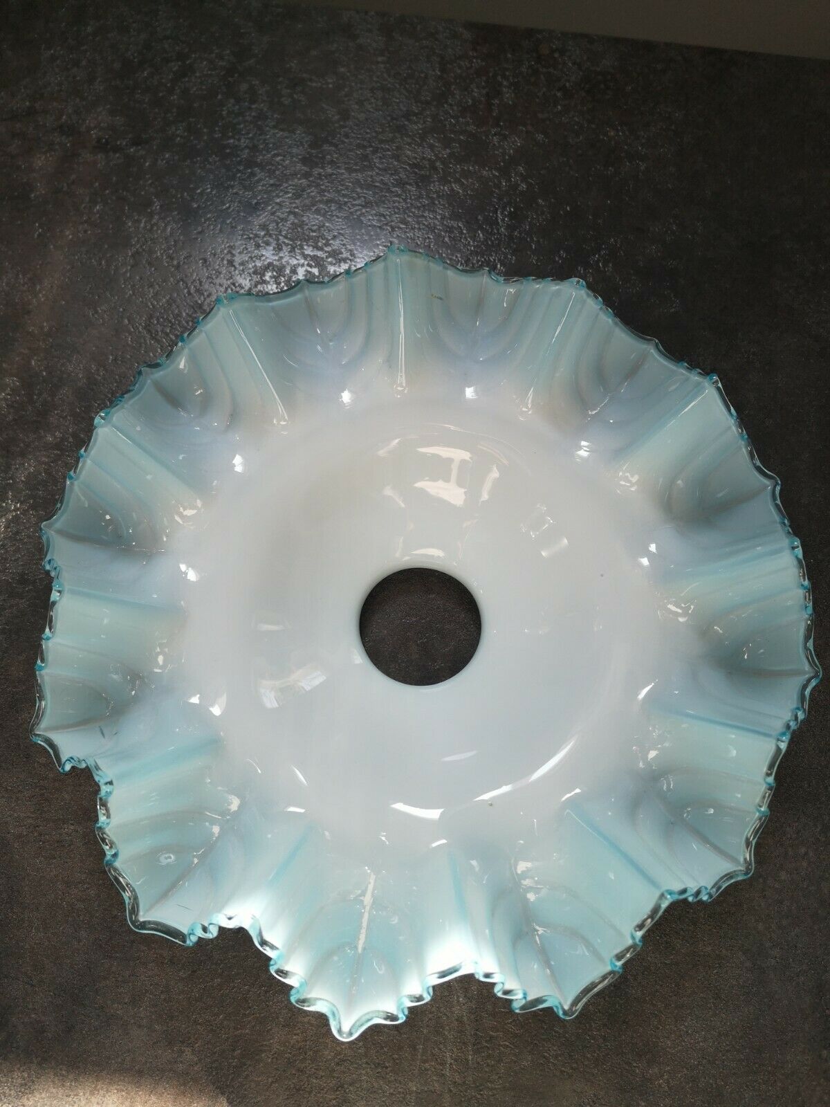 Lampshade suspension opaline lace soft blue toothed up/down 30/40'