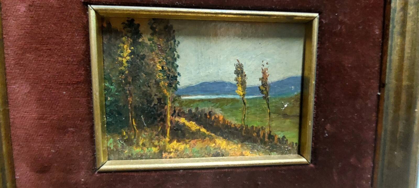Oil painting on cardboard, Tuscan landscape, early 1900s
