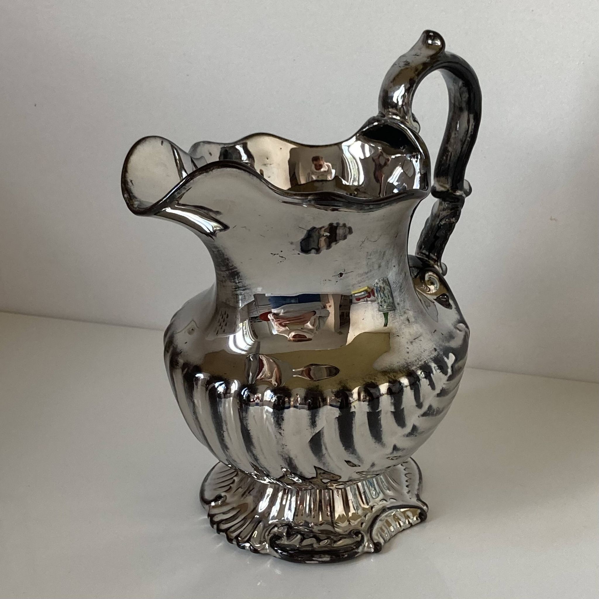 Beautiful English Rococo style lustreware carafe or pitcher circa 1830
