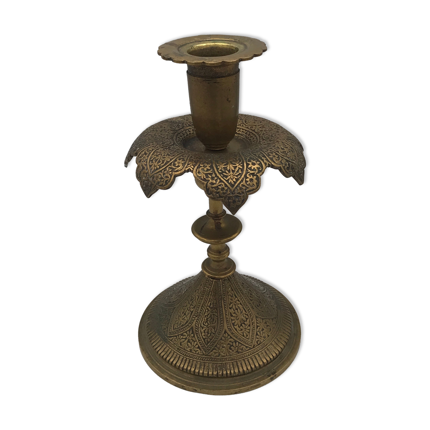 Old persian candle holder, ottoman in brass chiseled XIXth