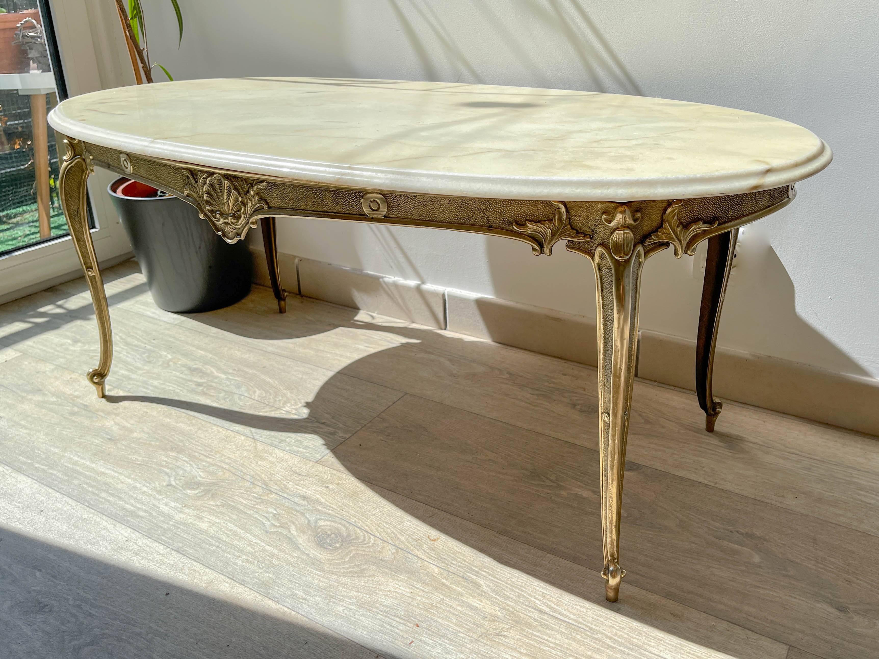 Vintage marble and bronze coffee table