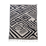 Moroccan Berber kilim carpet ecru with black graphic patterns 295x189cm