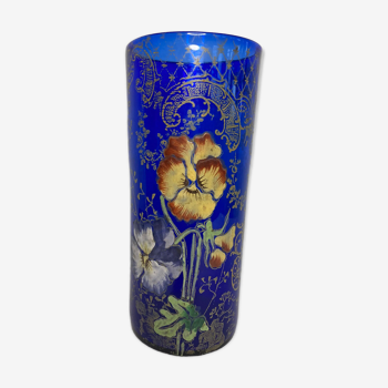 Vase rouleau en verre émaillé vers 1900 Legras, Art Nouveau