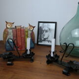Old turned wrought iron candlesticks