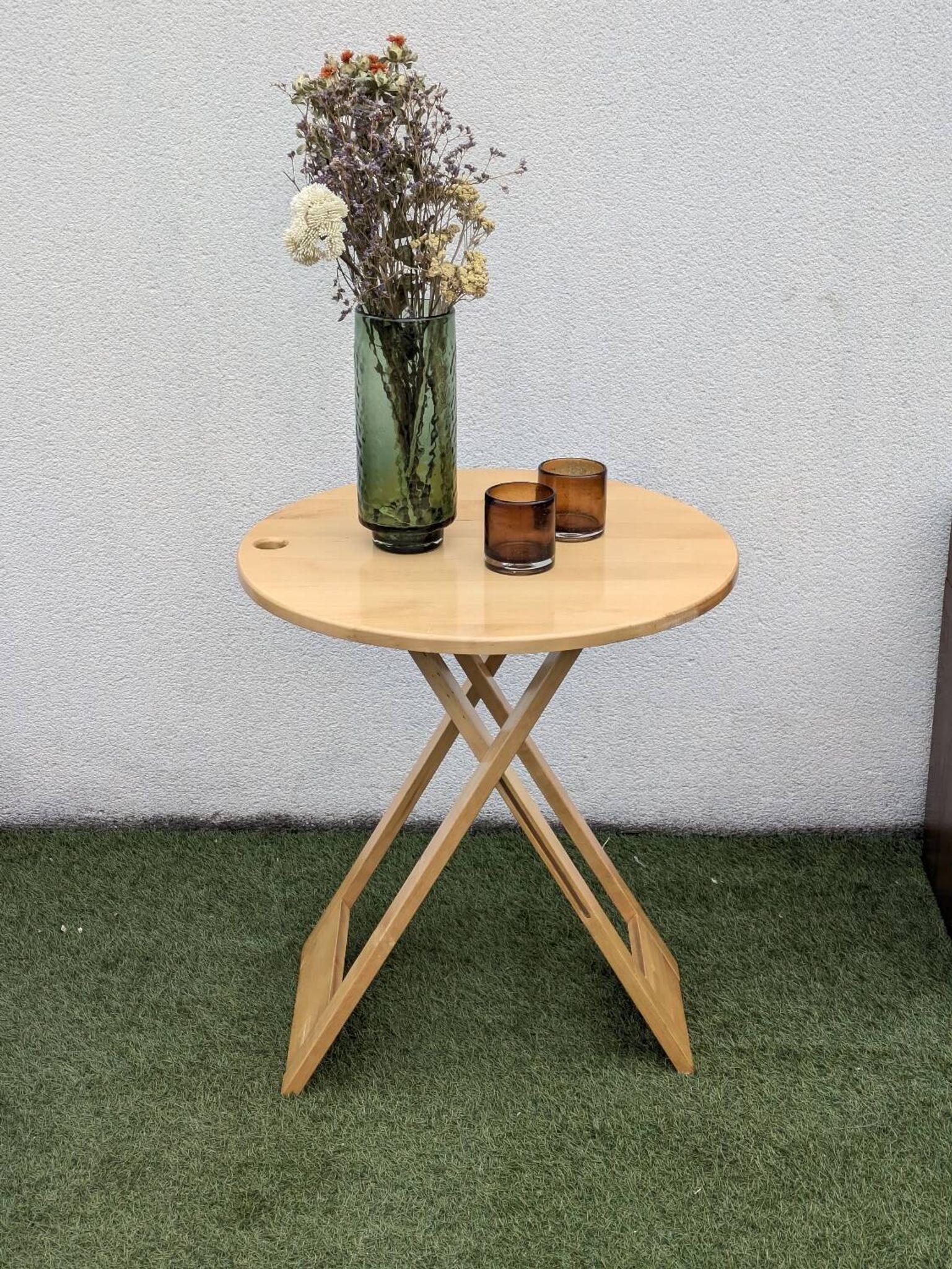 Table pliante design “Suzy” Adrian Reed bois blond vintage 80