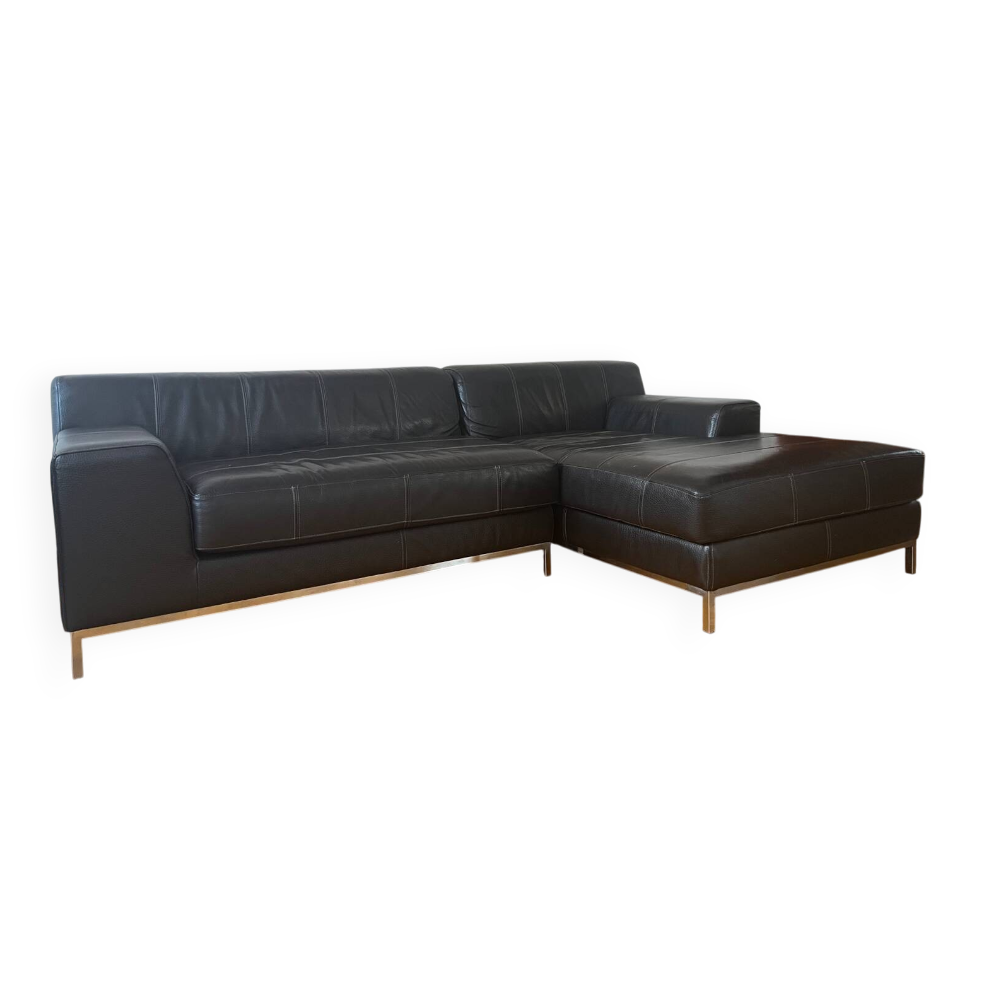 Black leather corner sofa – IKEA KRAMFORS – timeless design