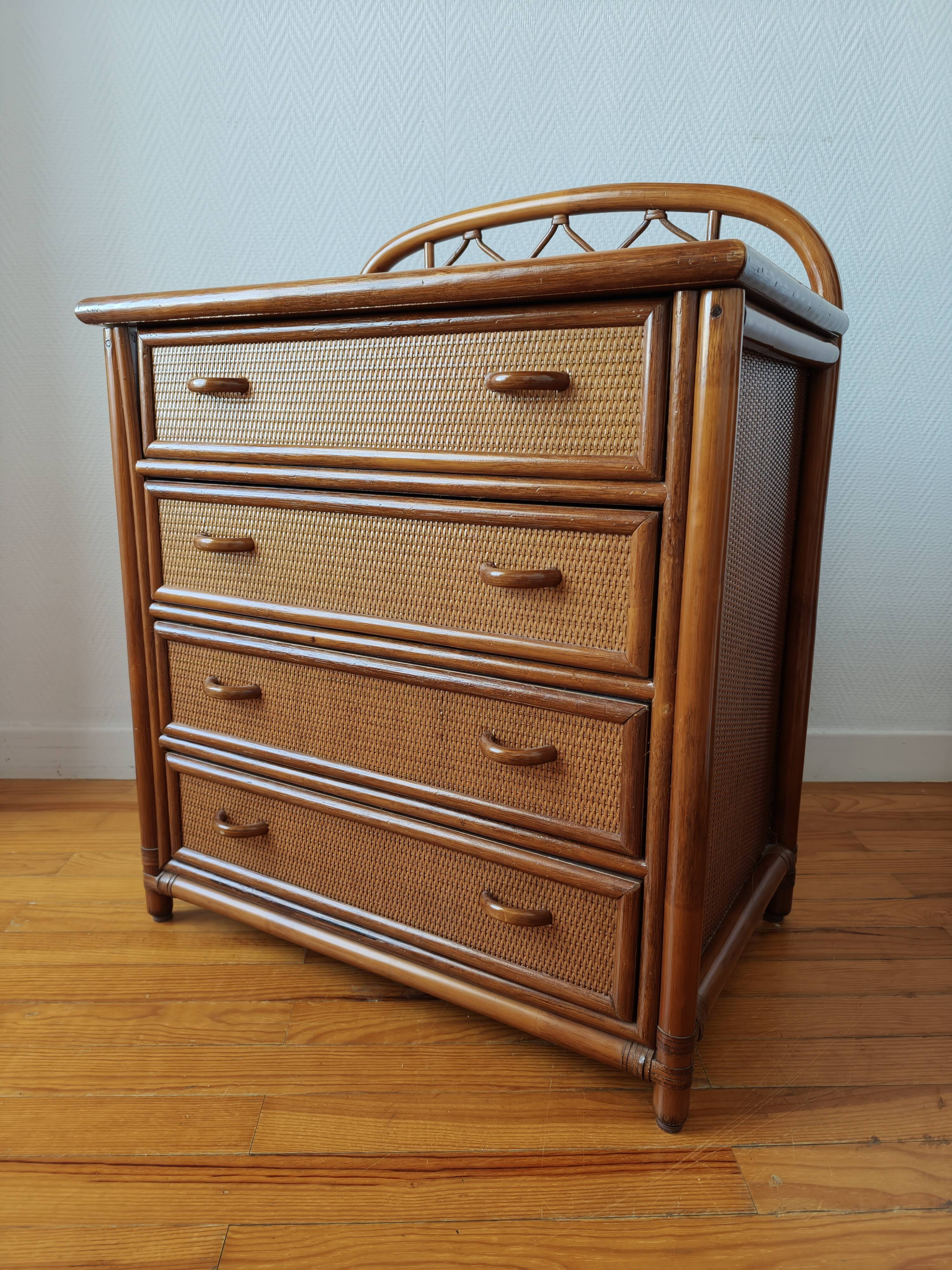 Vintage rattan and cane commode from the 1970s.