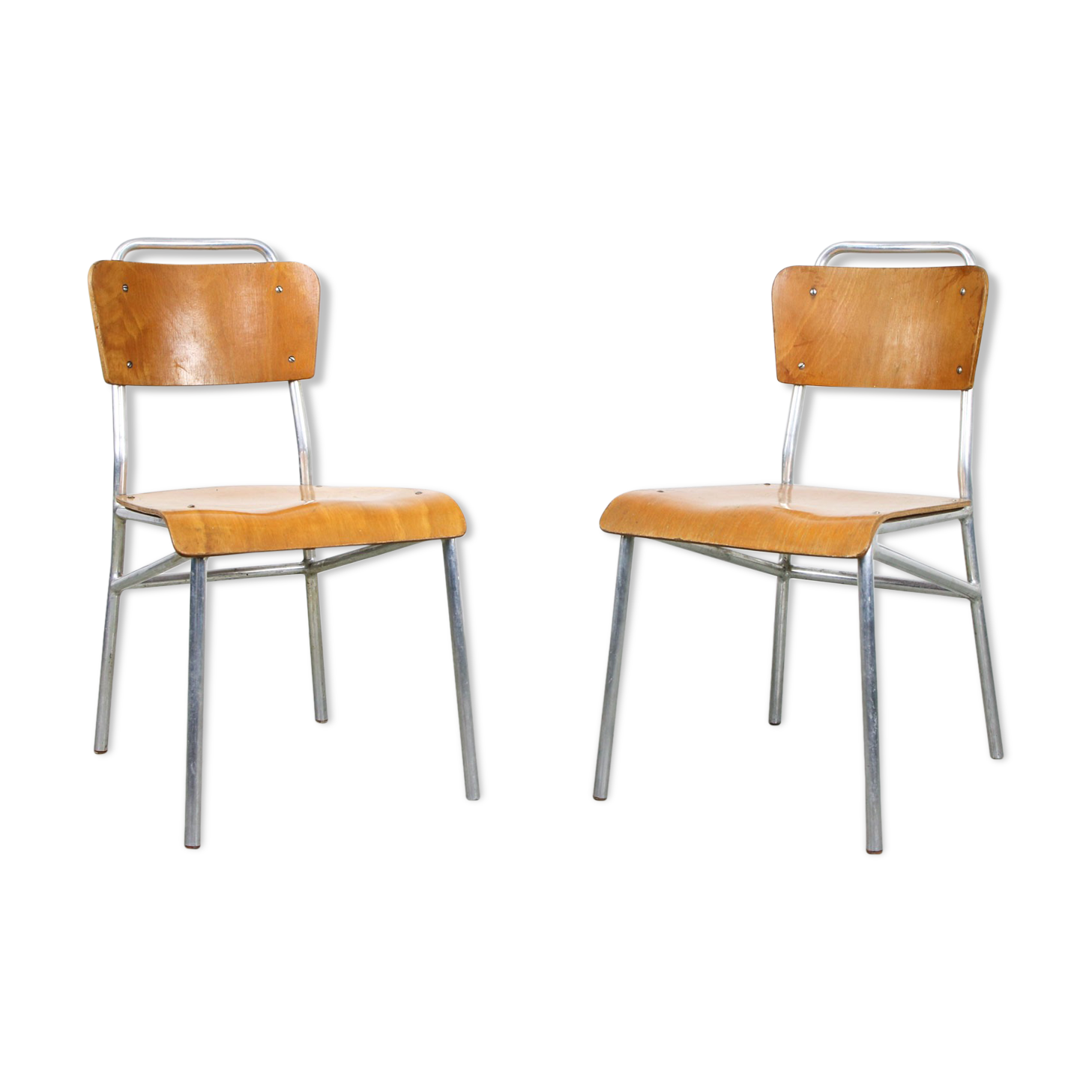 Mid-century Plywood Aluminum Chair, set of 2