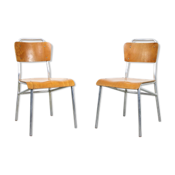 Mid-century Plywood Aluminum Chair, set of 2