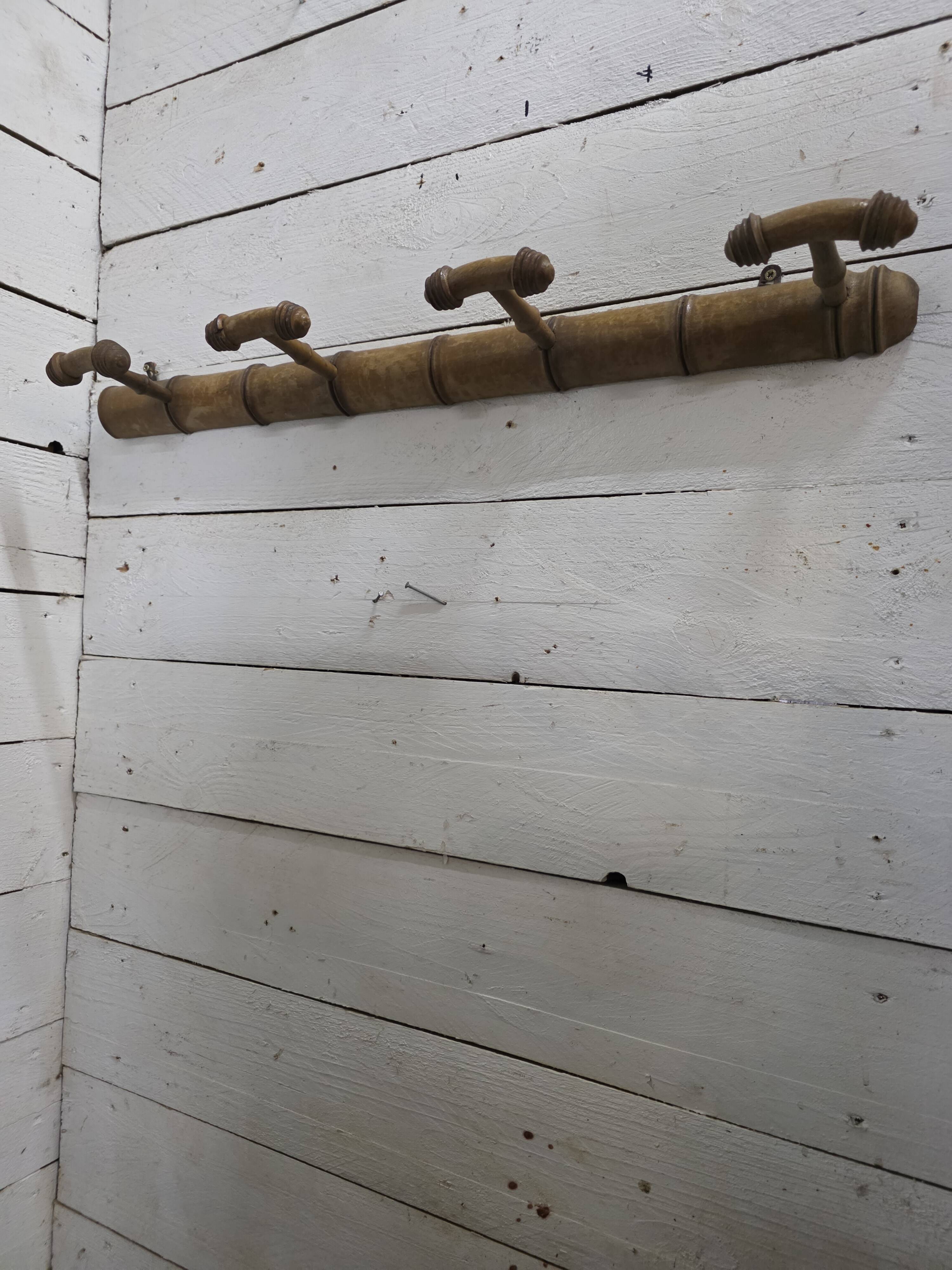Bamboo wooden coat rack with 4 hooks, 1950s.