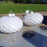 Pair of vintage white plastic pendant lights