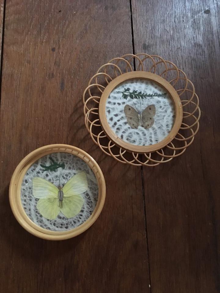 Wall composition of baskets and braided wicker trays