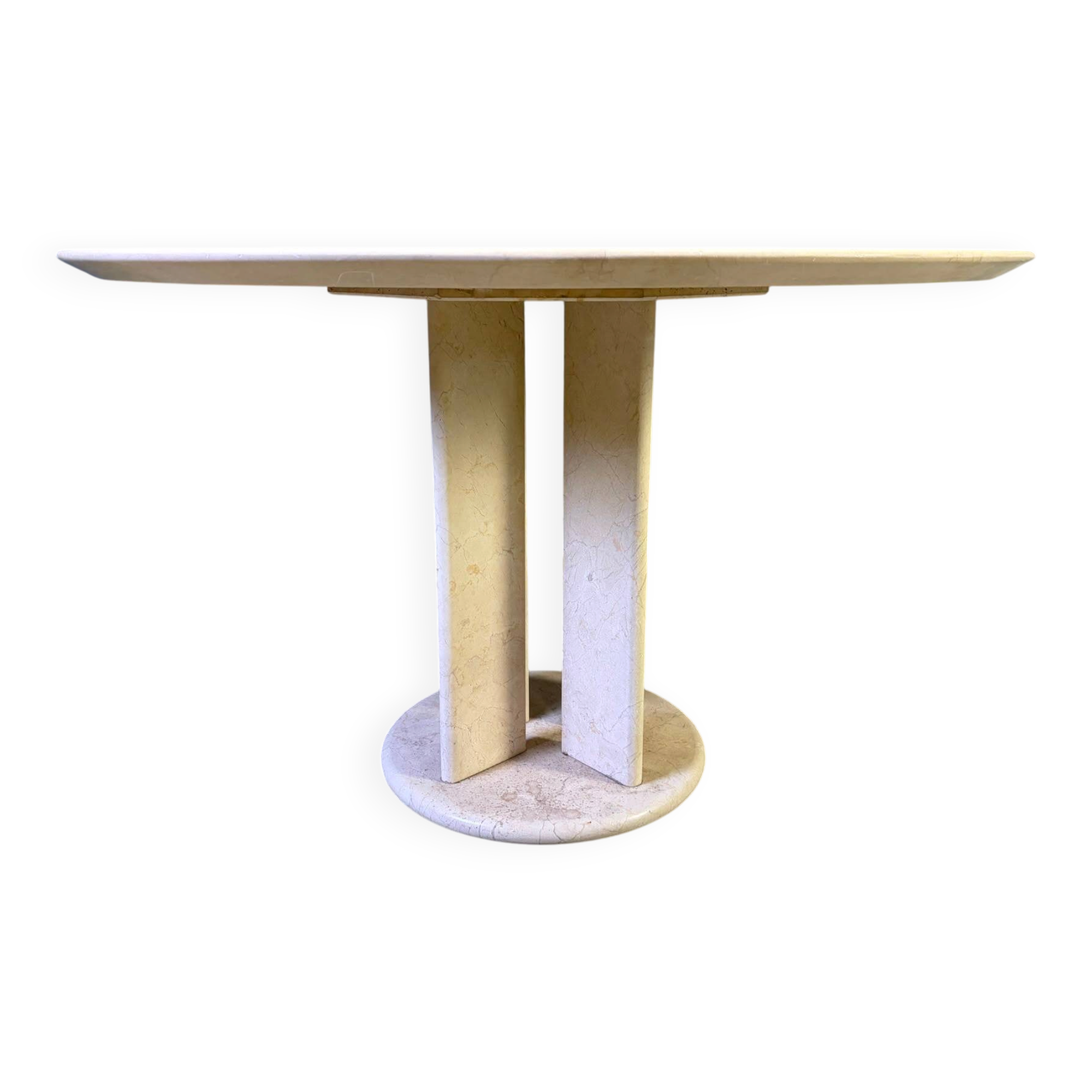 Round French travertine dining table 1970s