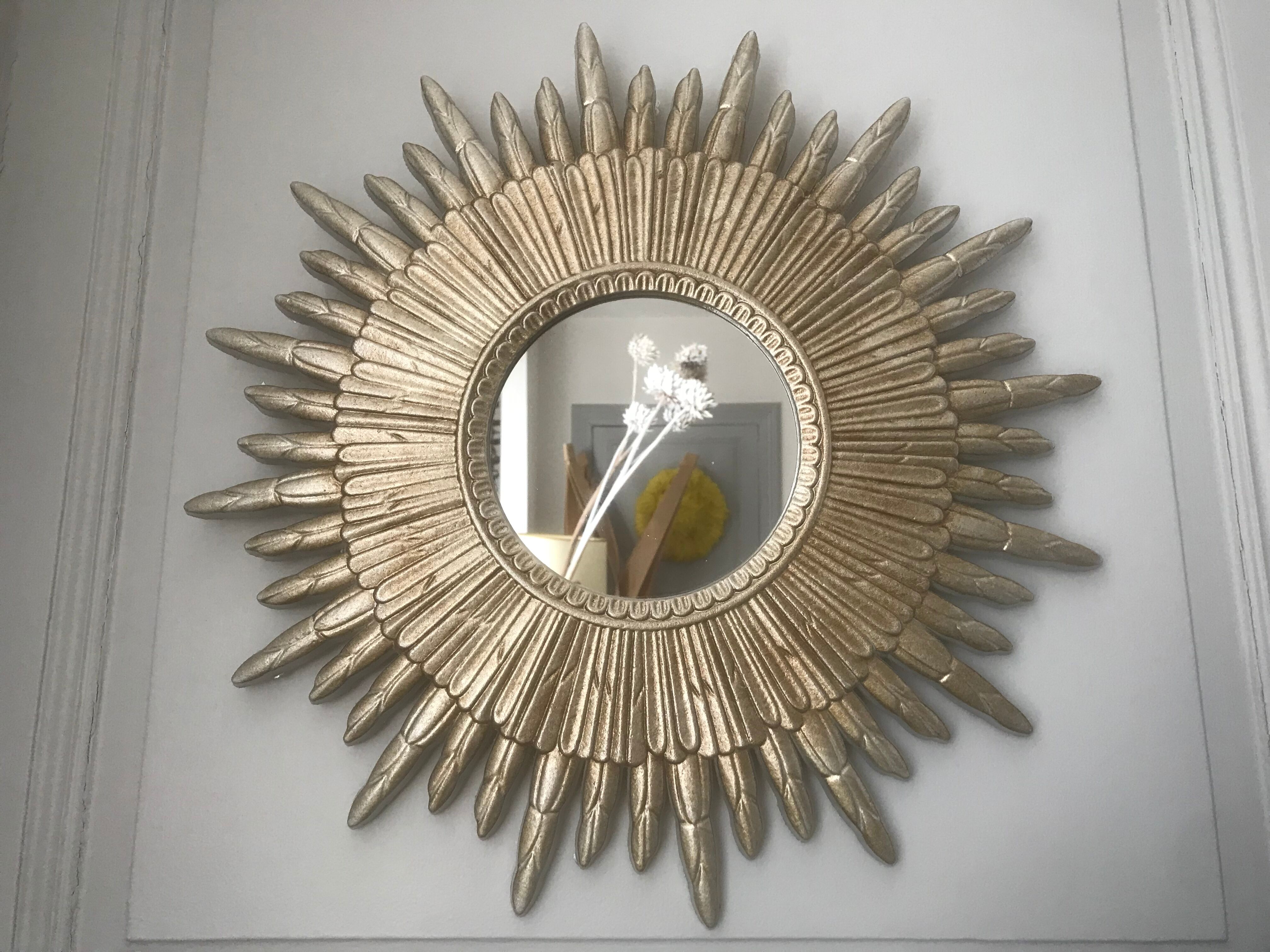 Vintage silver wood sun mirror