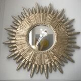 Vintage silver wood sun mirror