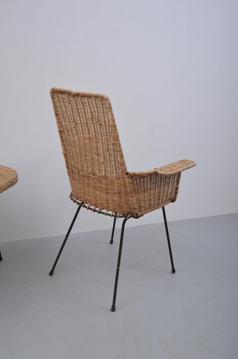 Vintage rattan chairs with table, 1950s, set of 3
