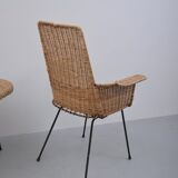 Vintage rattan chairs with table, 1950s, set of 3